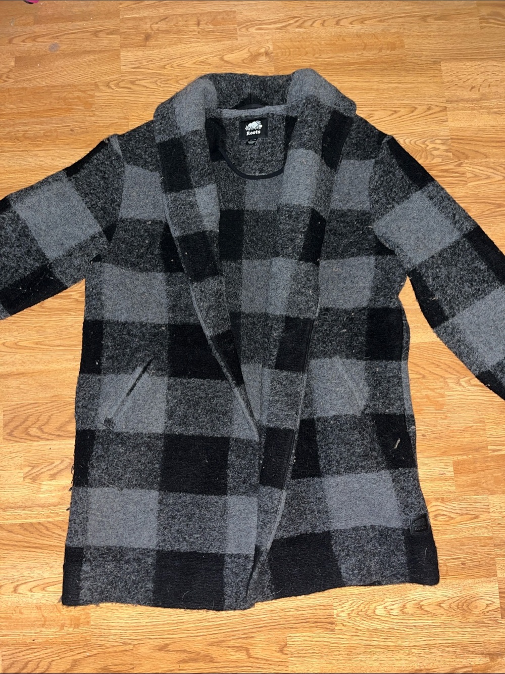 Roots Buffalo Plaid Open-Front Coatigan - Gray/Black